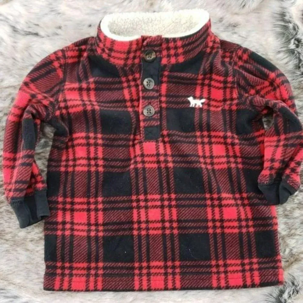 Carters Red & Black Plaid Fleece Pullover With Sherpa-Lined Collar For Baby Boys